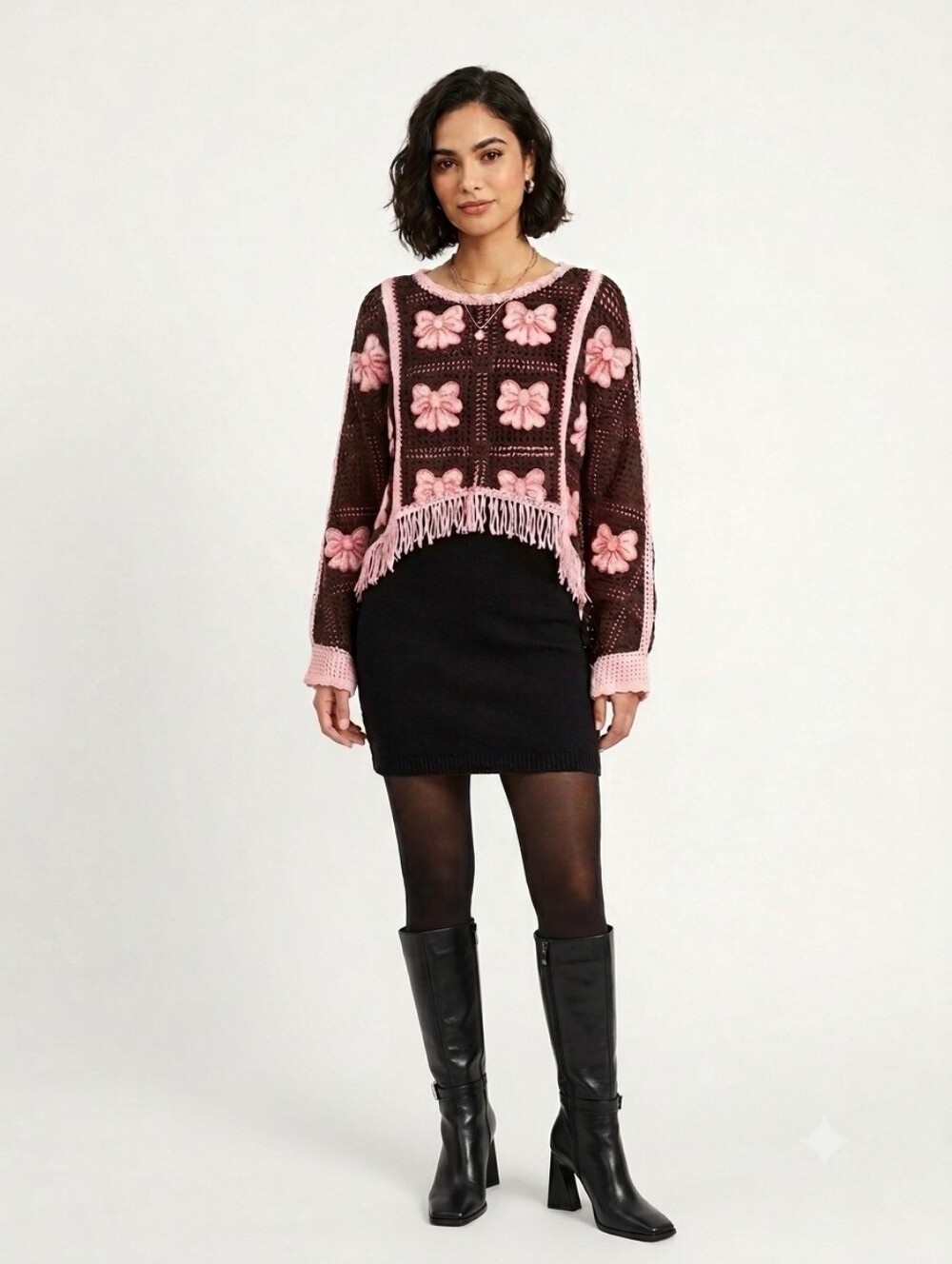 House of Harlow 1960 ✨️ Women's Brown Crochet Sweater One Size